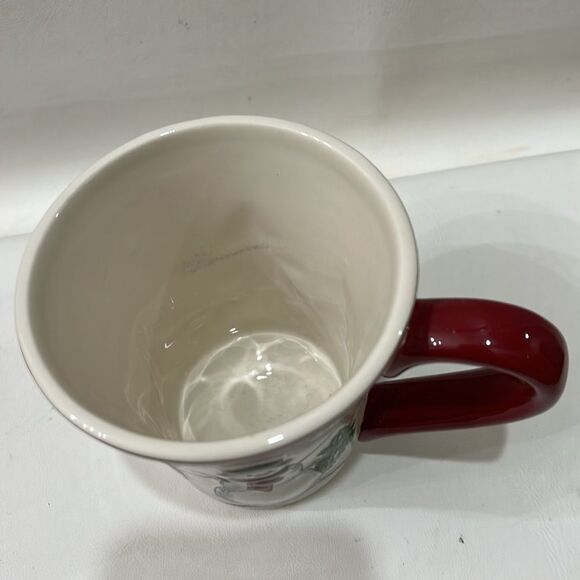 St NICHOLAS Square Red and Cream Christmas Mug Snowman Pine Tree Snowflake 16 Oz - Picture 4 of 7
